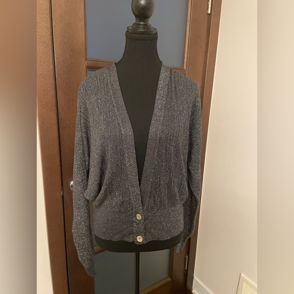Zara Gray, Silver highlights Knit Cardigan with Italian Yarn size Small